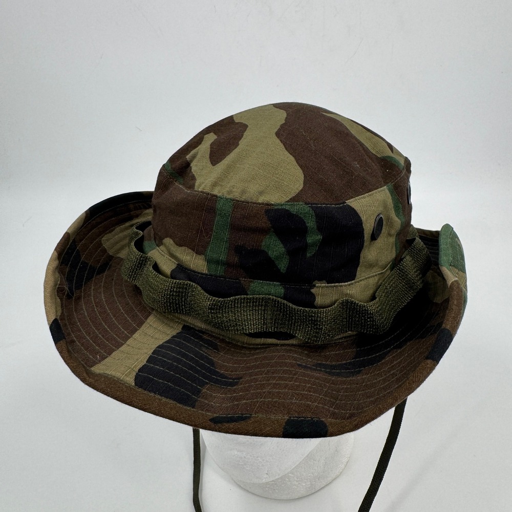 Military Issue Boonie Hat Mens Woodland Camo Ripstop Sun Hat Tactical Wide Brim